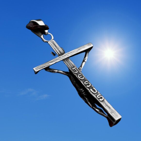 Jesus on Cross Pendant,  Titanium Steel, ready to use as necklace - Picture 14 of 14